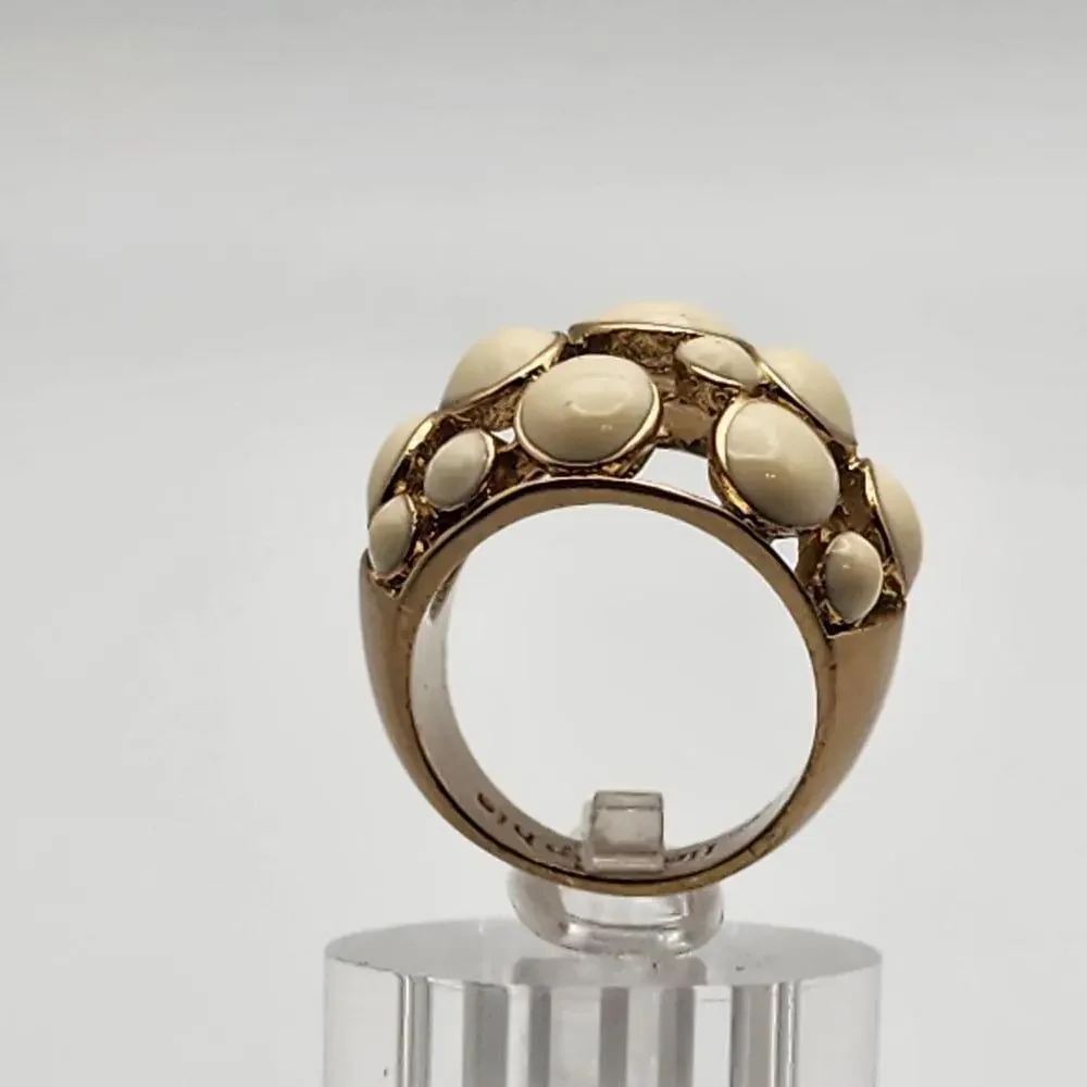 Lia Sophia Gold Tone & Cream Enamel Bubble Ring (7.5) - Picture 5 of 9